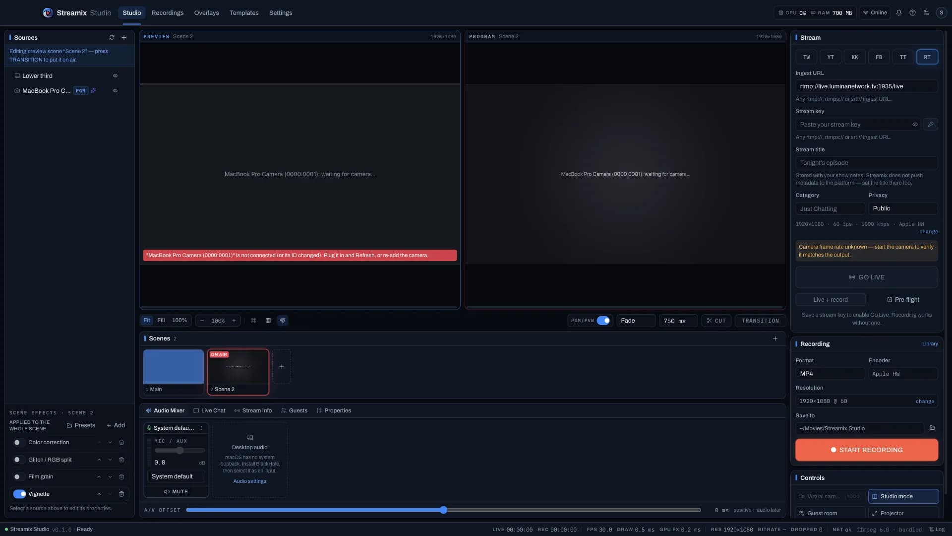 Preview and program monitors side by side